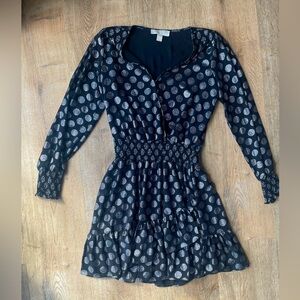 Michael Michael Kors Black Metallic Polka Dot Ruffle Mini Dress Size Small